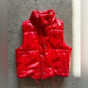 Red leather puffer vest